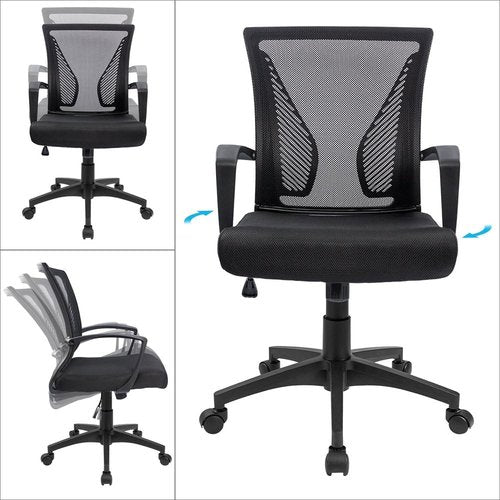 Furmax Ergonomic Office Chair - Mesh Mid Back Design with Lumbar Support & Armrests | Black