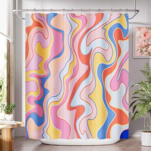 AmazerBath Shower Curtain, Abstract Pink Cloth Shower Curtain Sets with 12 Shower Curtain Hooks, Rustic Colorful Fabric Shower Curtain, Cute Washable Farmhouse Bathroom Shower Curtain, 72x72 Inches