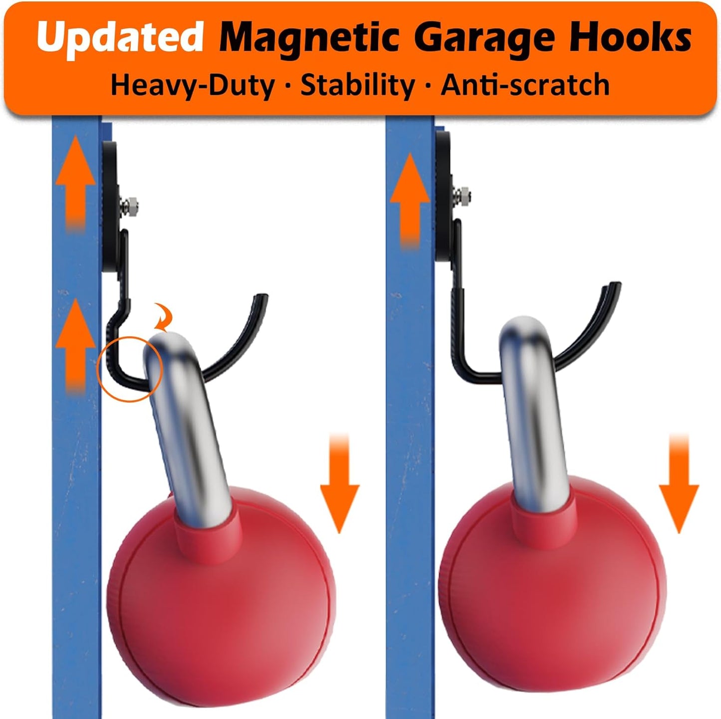 MUTUACTOR Magnetic Hooks - Heavy Duty 40lbs Capacity | 2-Pack Anti-Scratch Double Metal J-Hooks for Organizing Tools