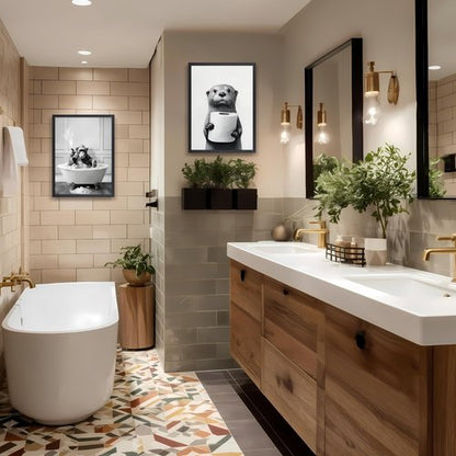 IAFWZX Funny Bathroom Wall Art - Black and White Otter Holding Toilet Paper | Cute Canvas Print 16"x24"