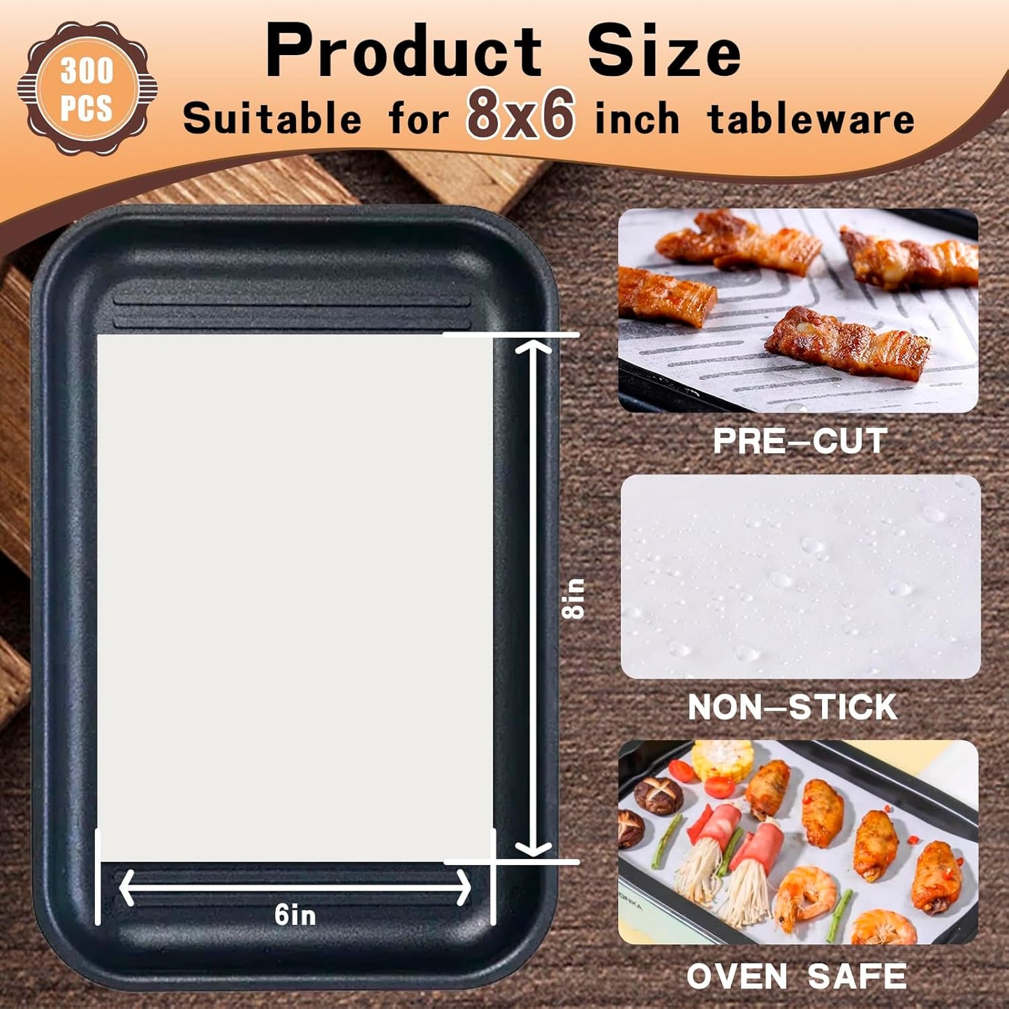 Parchment Paper Sheets 300 Pcs - Non-Stick Baking Paper for Air Fryer & Oven | 6x8 Inch, Non-Toxic