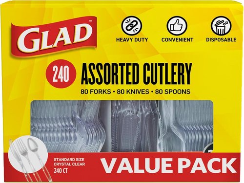 Glad Clear Disposable Cutlery Set - Heavy Duty Plastic Forks, Knives & Spoons | 240 Count for Parties & Everyday Use