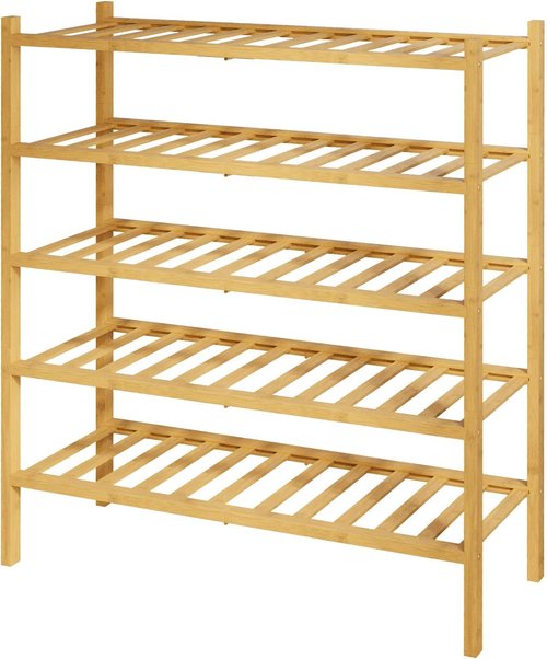 Kitsure Bamboo Wooden Shoe Rack - Stackable 5-Tier Organizer for Space-Saving Storage | 26.8" Wide, Natural Finish
