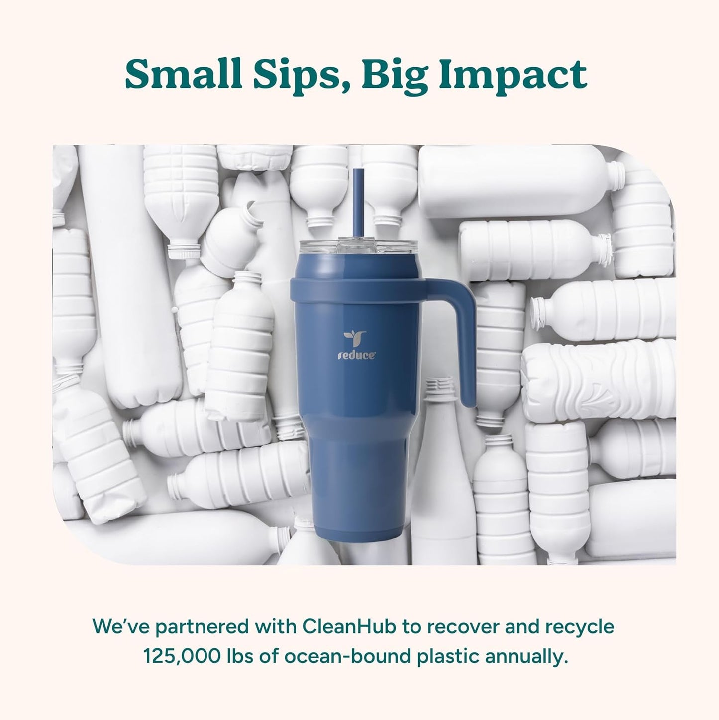 REDUCE 40 oz Stainless Steel Tumbler - Insulated Travel Mug with Handle, Sweat-Proof Lid & Reusable Straw - Keeps Drinks Cold for 24 Hrs, Fits Cupholders, Dishwasher Safe - Lilac Bud