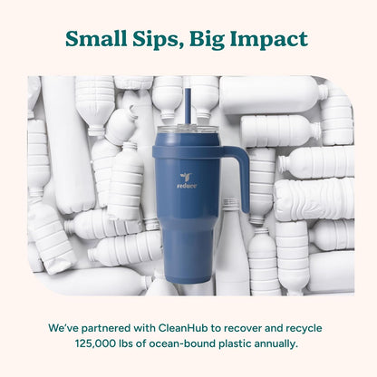 REDUCE 40 oz Stainless Steel Tumbler - Insulated Travel Mug with Handle, Sweat-Proof Lid & Reusable Straw - Keeps Drinks Cold for 24 Hrs, Fits Cupholders, Dishwasher Safe - Lilac Bud