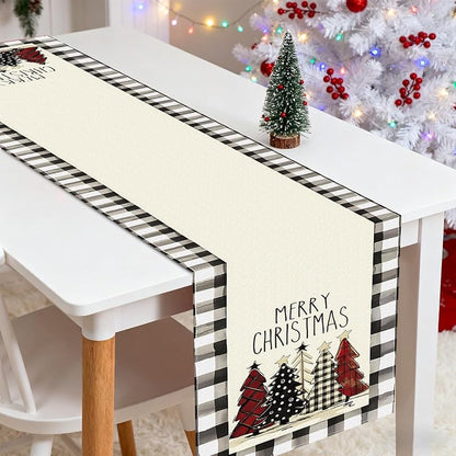 Red & White Christmas Table Runner 13x48 in - Buffalo Check Holiday Decor, 48in