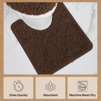 GORILLA GRIP Plush Absorbent Shaggy Chenille Bath Rug Mat for Square Toilet Base with Rubber Backing, Machine Washable Rugs, Soft Microfiber Contour Mats for Toilets, Bathroom Decor, Brown