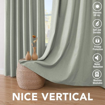 H.VERSAILTEX Primitive Linen Curtains 100% Blackout Curtain Drapes Burlap Fabric Curtains with White Thermal Insulated Liner, Grommet Top Drapes Living Room/Bedroom (2 Panels, 42 x 54 Inch, Sage)
