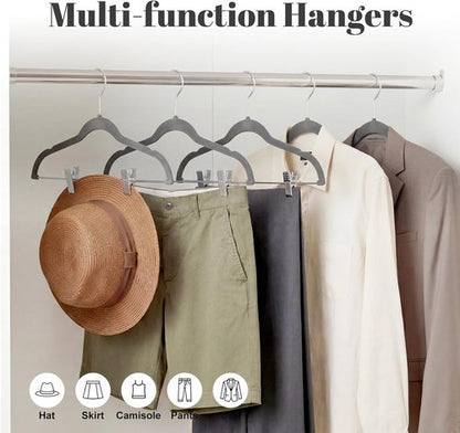 HOUSE DAY Velvet Skirt Hangers - 24 Pack Gray Non-Slip Clip Hangers for Pants & Skirts