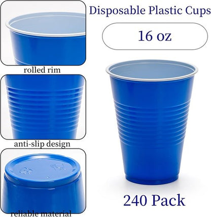 Goaste 240-Pack Colorful 16oz Disposable Plastic Party Cups - Perfect for Events & Gatherings