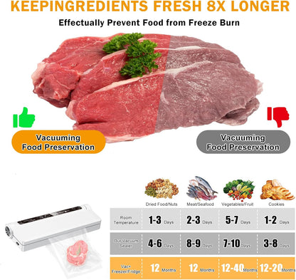 Skiennix Food Vacuum Sealer Machine - Compact Design with Dry/Wet Modes & 75KPA Suction | Includes 20 Bags