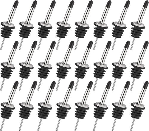 AOZITA 48 Pack Stainless Steel Classic Bottle Pourers Tapered Spout - Liquor Pourers with Rubber Dust Caps