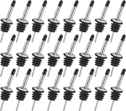 AOZITA 48 Pack Stainless Steel Classic Bottle Pourers Tapered Spout - Liquor Pourers with Rubber Dust Caps