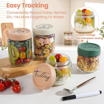 12Pack Glass Food Storage Containers - Airtight Overnight Oats Jars with Lids | 16oz, 8oz & 4oz Sizes