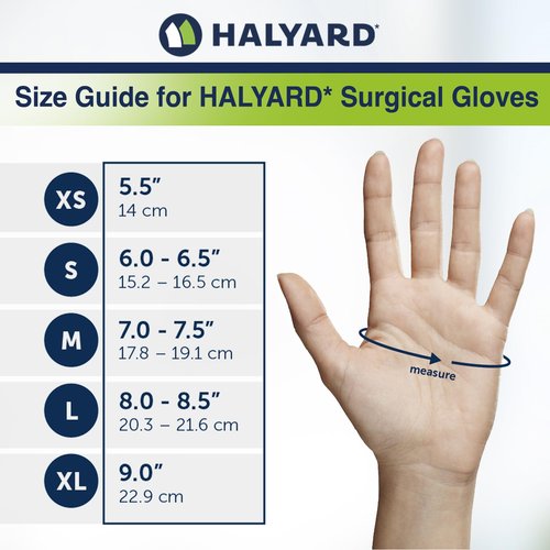 HALYARD Micro Surgical Gloves Sterile Neoprene Individually Wrapped Pairs Powder Free Medical Disposable Gloves, 5.9 mil, Size 7.0 Medium, Cream, SGL85070 (Box of 50 Pairs - 100 Total)