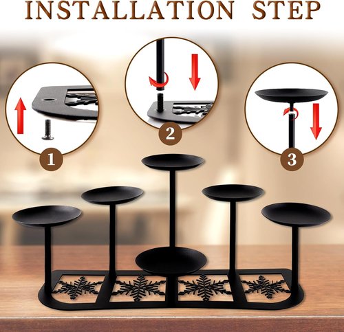 Fireplace Candelabra Candle Holder - Matte Black Metal with 6 Stands | Elegant Mantle Decor for Pillar Candles