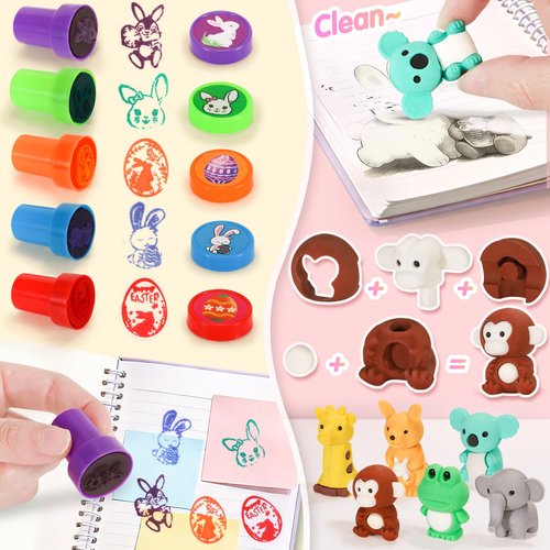 SevenQ Easter Basket Stuffers 48Pcs Prefilled Easter Eggs with Toys Cars Squishy Erasers Stamps for Kids Fidget Toy Plastic Egg Fillers Hunt Pinata Party Favor Bags Classroom Treasure Box Essentials