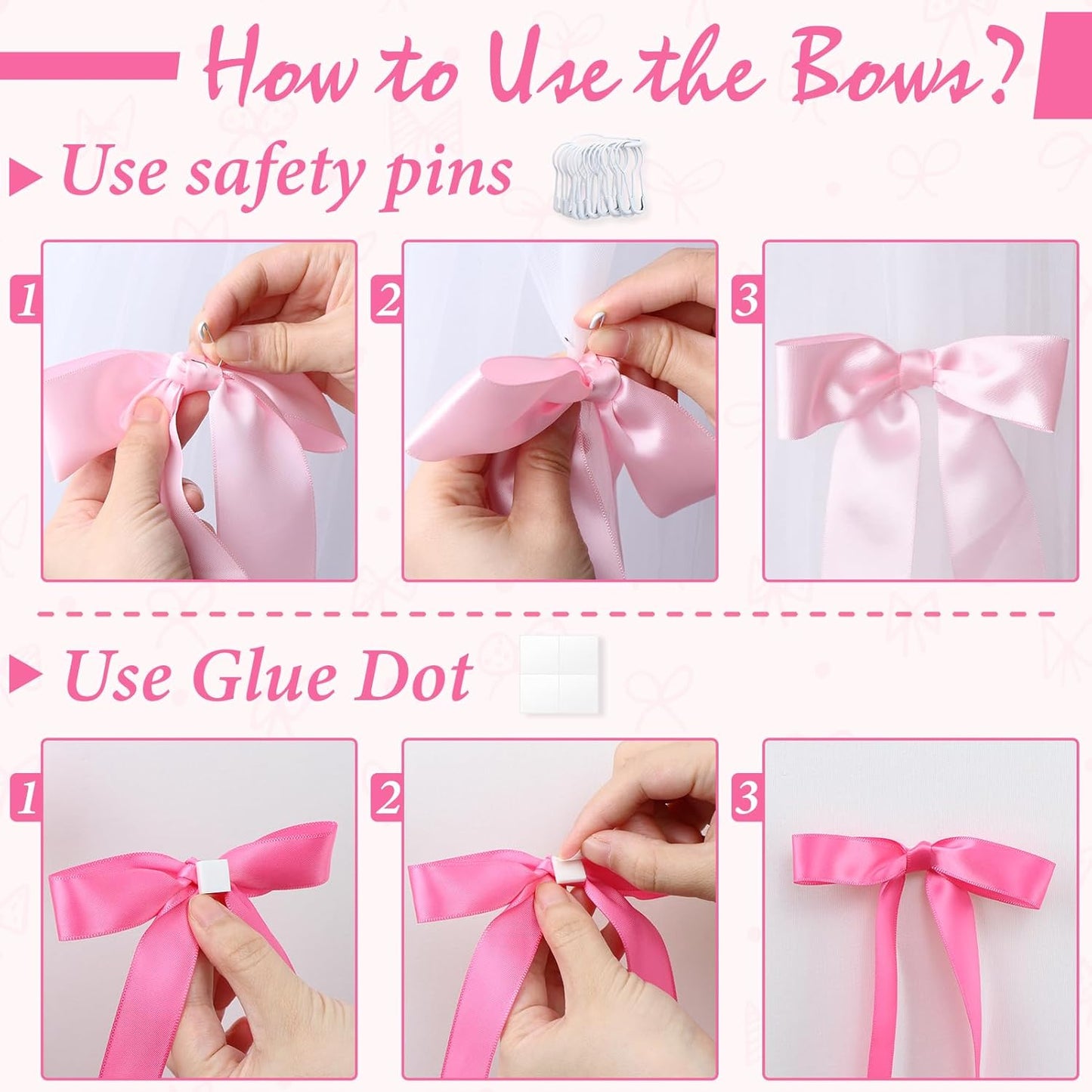 Skiennix 40Pcs Pink Bow Wall Decor - DIY Photo Backdrop & Garland for Birthday, Baby Shower, Bachelorette Parties