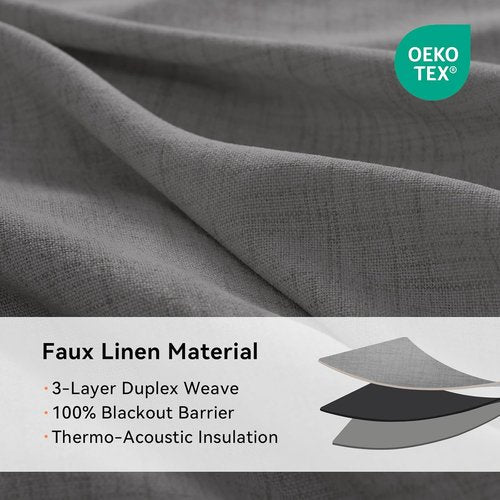 100% Blackout Shield Dark Grey Linen Blackout Curtains - Thermal Insulated Drapes for Bedroom & Living Room | 50" W x 84" L, 2 Panels