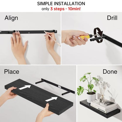 BAYKA Floating Shelves for Wall, 22.5 inches Black Wall Shelves for Bathroom, Bedroom, Living Room, Kitchen & Book, Hanging Display Decor Organizer Shelf with 22 lbs Capacity