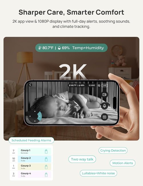 Dr.Care VistaView 5” Smart WiFi Baby Monitor - 2K HD Camera, Night Vision, 5000mAh Battery, App Control