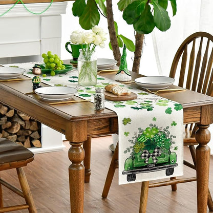 Shamrock Eucalyptus St. Patrick's Table Runner - 13x36 Inch, Beige/Green