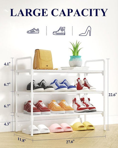 Kitsure Shoe Rack - Sturdy Space-Saving Organizer for Closet & Entryway | 27.6" x 11.8" x 22.6", White