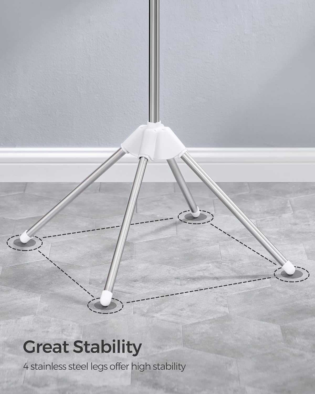 SONGMICS Clothes Drying Rack - 59-Inch Folding Laundry Rack with 3 Rotatable Arms & Stainless Steel | White/Silver