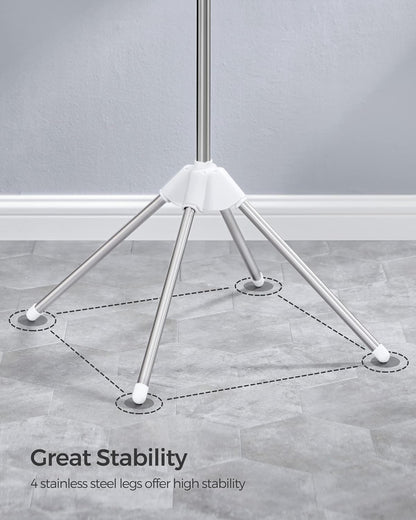 SONGMICS Clothes Drying Rack - 59-Inch Folding Laundry Rack with 3 Rotatable Arms & Stainless Steel | White/Silver