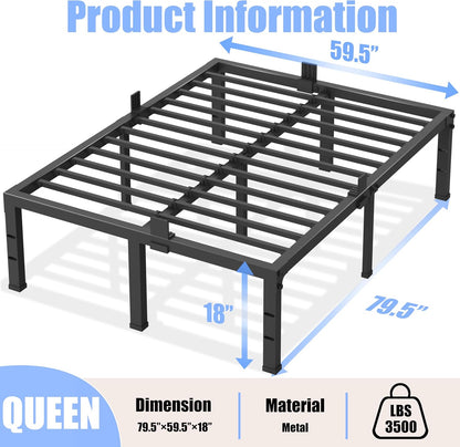 Yitong Angel Queen Size Bed Frame - 18-Inch High Heavy-Duty Metal Platform with Steel Slat Support | Noise-Free, Easy Assembly