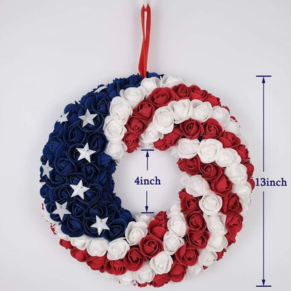 Idyllic Handcrafted Boxwood Wreath - July 4th Patriotic Americana Decoration for Front Door | Blue