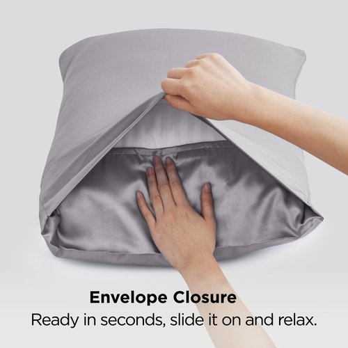 Bedsure King Size Satin Pillowcase Set of 2 - Dark Grey Pillow Covers for Hair and Skin with Envelope Closure, Similar to Silk Pillow Cases, Gifts for Women Men, 20x36 Inches, 2pcs