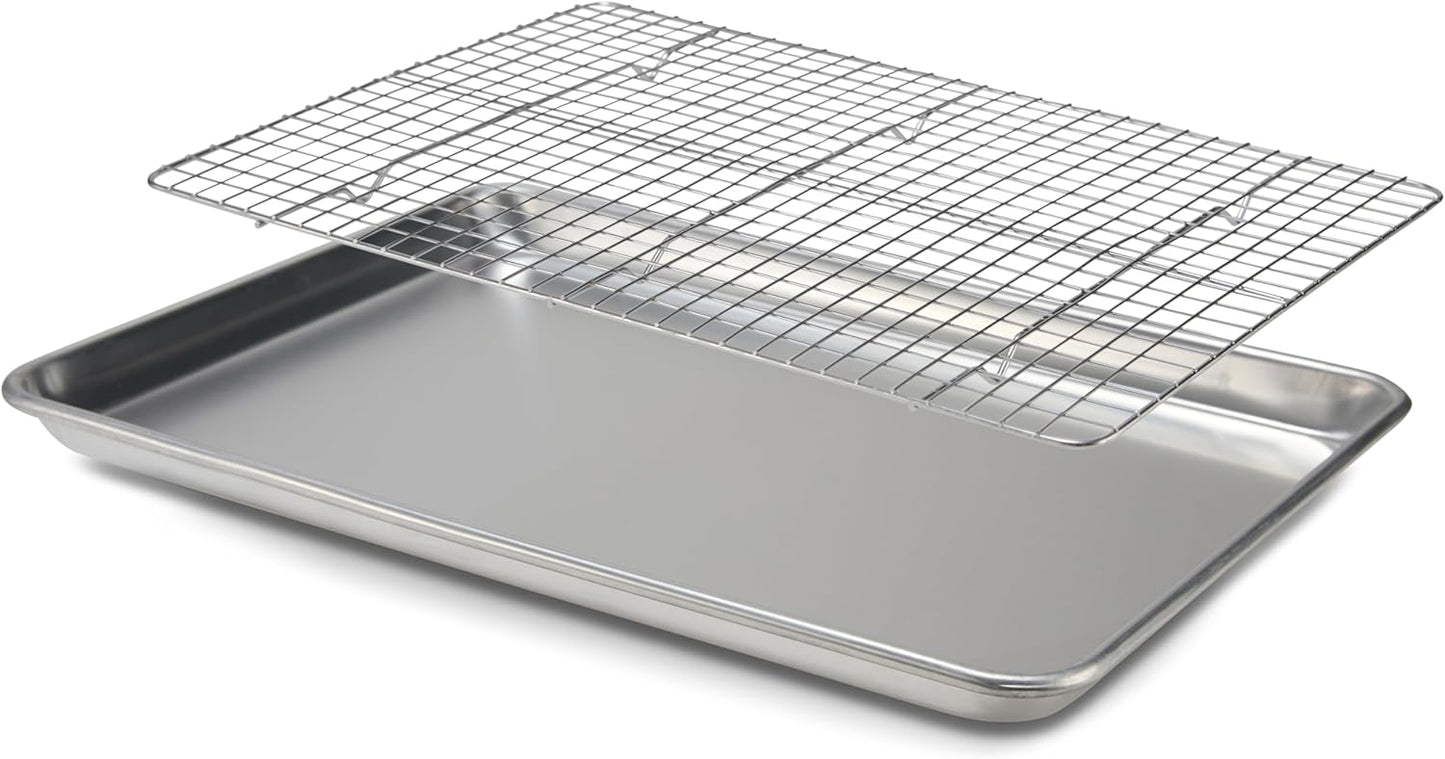 Checkered Chef Baking Sheet Pan & Cooling Rack - 18" x 13" Aluminum Cookie Sheet with Stainless Steel Rack