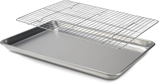Checkered Chef Baking Sheet Pan & Cooling Rack - 18" x 13" Aluminum Cookie Sheet with Stainless Steel Rack