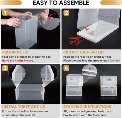 BALEINE Stackable Shoe Storage Boxes - 12 Pack Thickened Clear Plastic Organizers | Fits Size 9, Large Black
