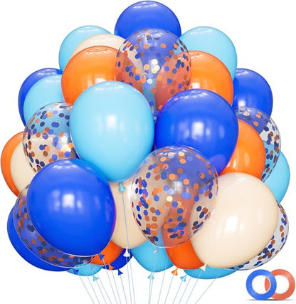 68Pcs Blue & Orange Balloons - 12 Inch Decorative Balloons for Birthday & Graduation Parties