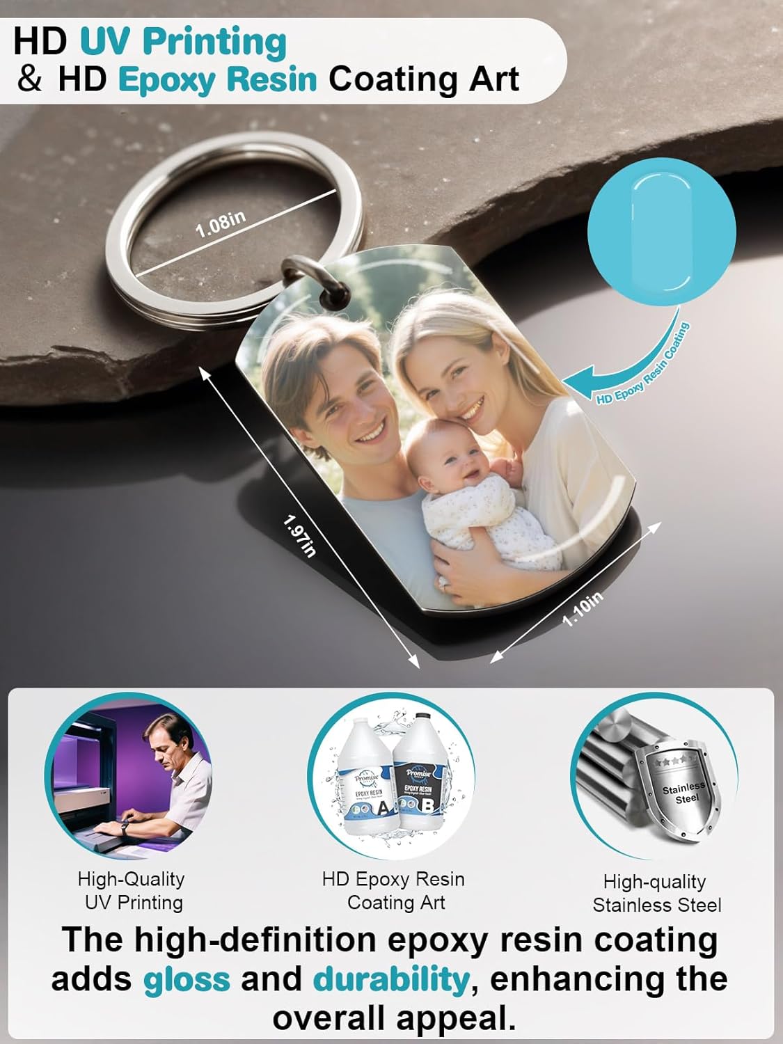 Skiennix Custom Keychain - Personalized Photo & Text Key Chain for Boyfriend, Dad, or Men’s Gifts