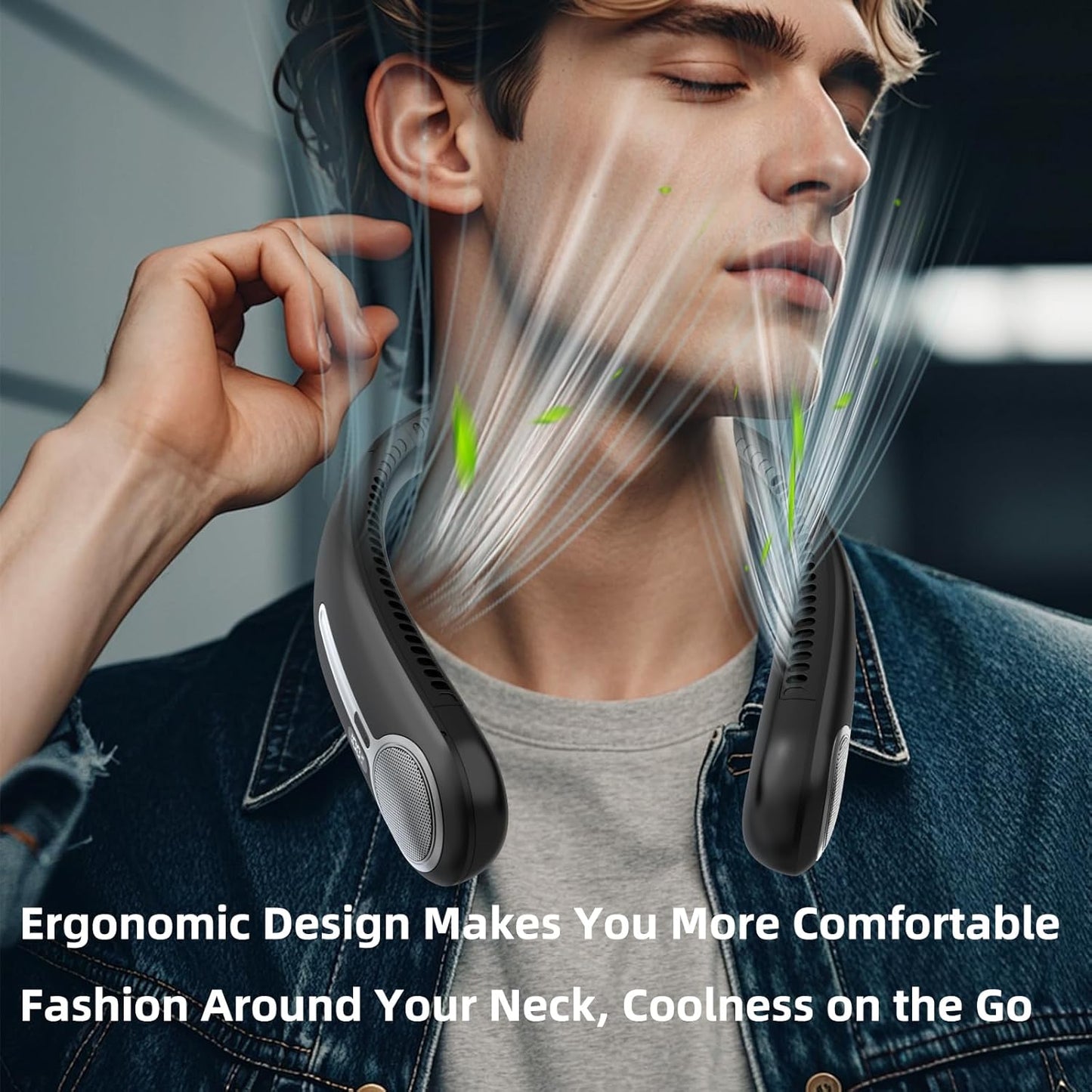 Skiennix Portable Neck Fan - Hands-Free Bladeless Design with 360° Cooling & LED Display - USB Rechargeable, 6000mAh Battery (Black)