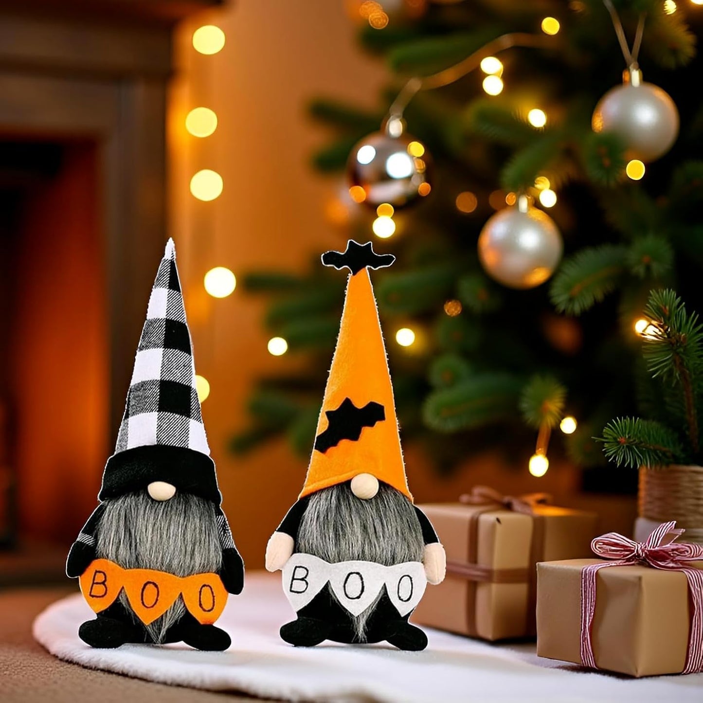 Skiennix Halloween Gnomes Decoration - 10.6'' Plush Boo & Bat Figures | Adorable Home Decor for Parties & Gifts
