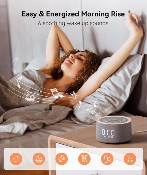 Dreamegg D1+ Sound Machine & Alarm Clock - 29 Soothing Sounds, Dimmable Night Light for Sleep & Relaxation