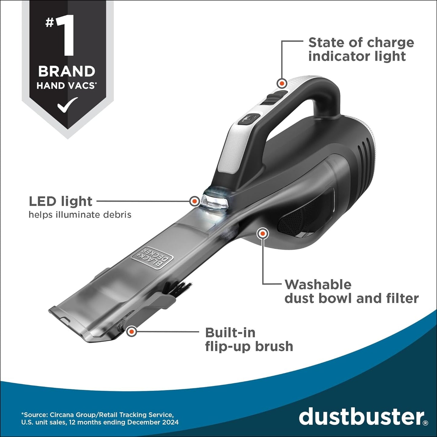 BLACK+DECKER Dustbuster Handheld Vacuum - Cordless, Lightweight with LED Light & Crevice Tool, Rechargeable