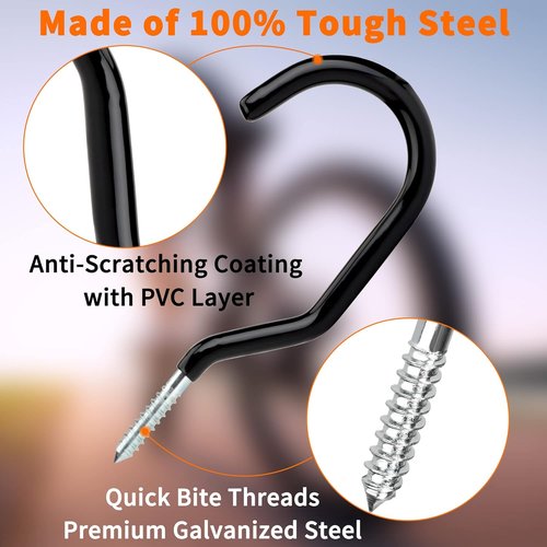 Febwind Heavy Duty Bike Hooks - 4 Pack Screw-In Hangers for Garage Ceiling & Wall Storage | Black