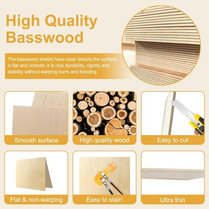 Basswood Sheets - 12 Pack 12x18x1/8 Inch | Unfinished Balsa Wood for Laser Cutting & DIY Crafts