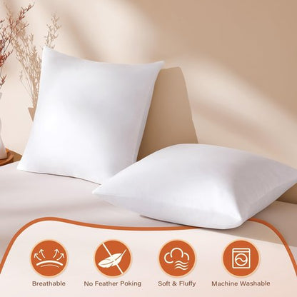 DOWNSTORIA 18x18 Feather Down Pillow Inserts Set of 2, Decorative Pillows with 100% Coton Cover, Throw Pillow for Bed, Couch and Sofa.