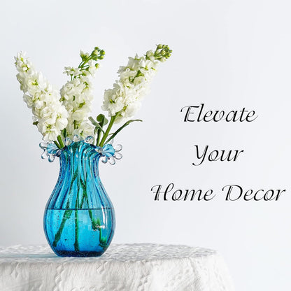 Skiennix 8-Inch Blown Glass Bubble Vase - Modern Art Flower Decor for Home & Office - Blue
