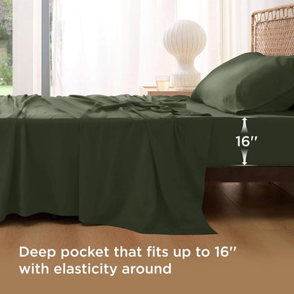 Bedsure Cooling Sheets - Twin XL Bamboo Rayon, Breathable & Soft Hotel Luxury Bedding | Olive Green