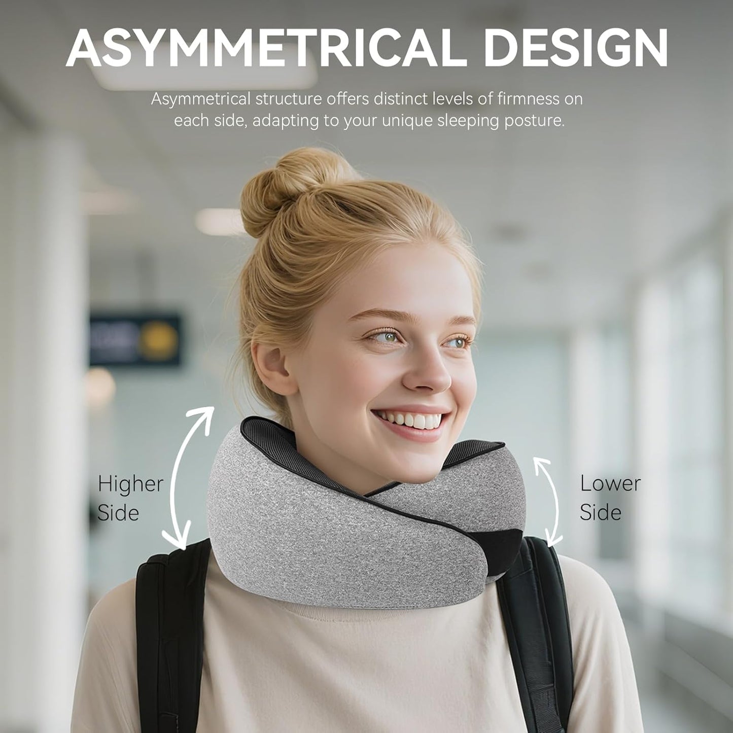 SZXYX Travel Pillow - 100% Pure Memory Foam Neck Support | Comfortable, Breathable Cover, 360° Support, Dark Grey