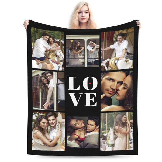 DYAGSIO Custom Blanket with Picture Personalized Text Photo Logo Throw Blankets Customized Birthday Mothers for Mom Dad Couple Wife Husband, 8 Photos