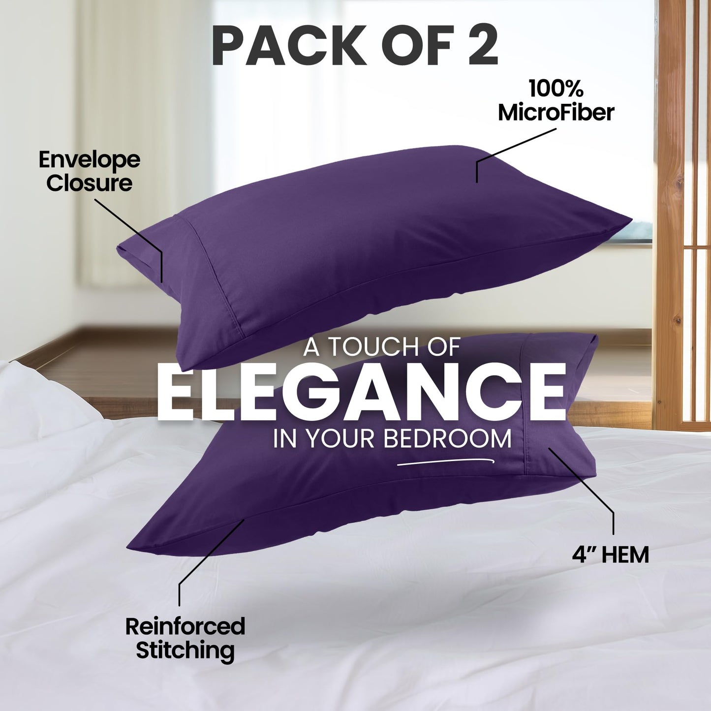 Utopia Bedding Queen Pillow Cases - 2 Pack - Envelope Closure - Soft Brushed Microfiber Fabric - Shrinkage and Fade Resistant Pillow Covers Queen Size 20 X 30 Inches (Queen, Egg Plant)