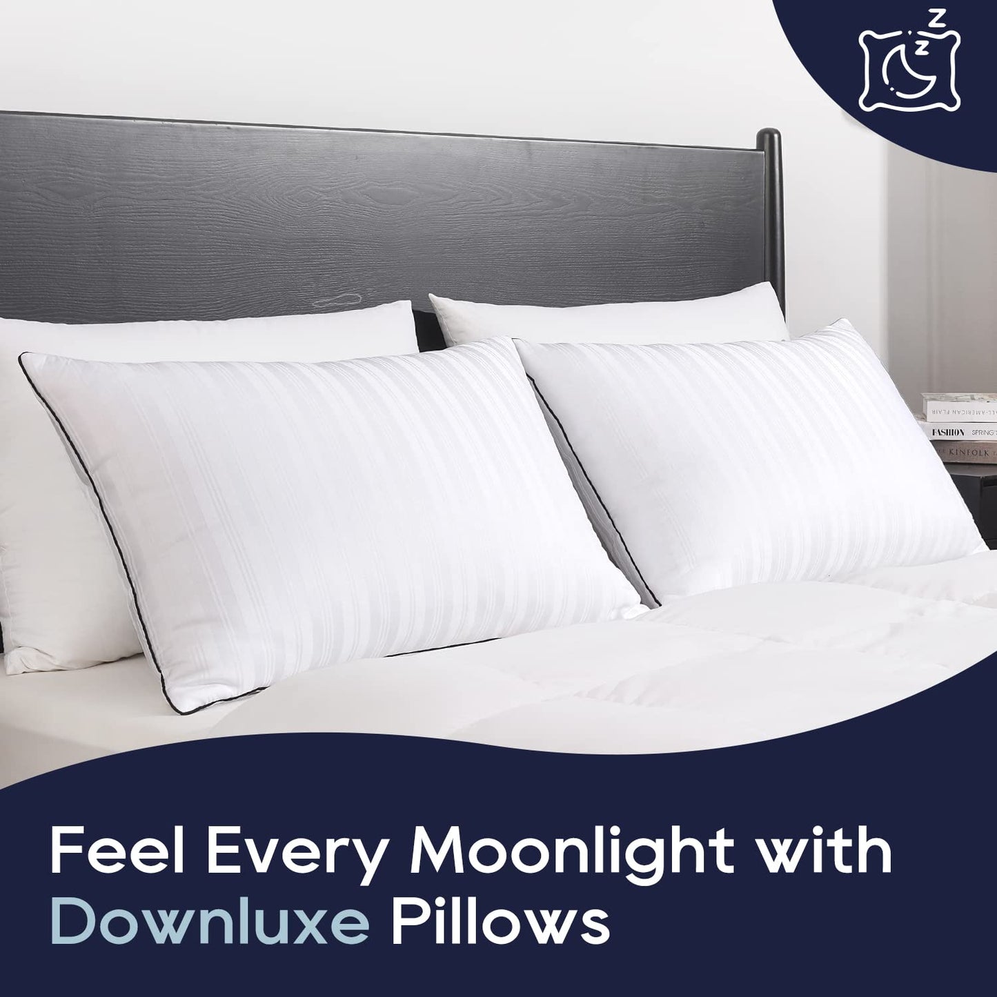 downluxe Bed Pillows Standard Size Set of 2 - Hotel Collection Soft Down Alternative Pillows for Sleeping, Perfect for side, back and stomach sleepers, 20 X 26